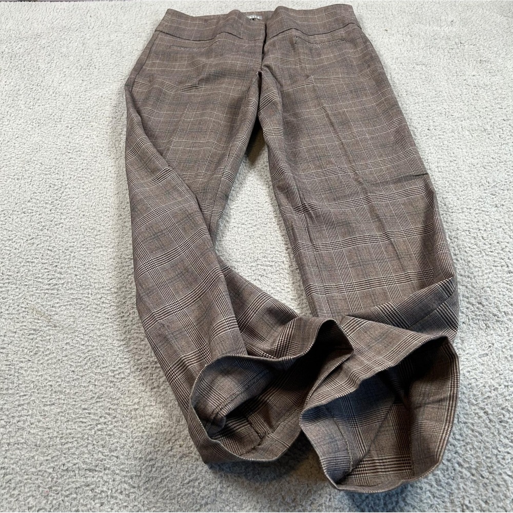Hybrid Pants Womens 6 Brown Glen Plaid Side Zip Flare Trouser Career Dress Work - Picture 7 of 16